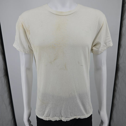 Distressed Vintage 1980s Hanes Blank Crew Neck Cotton T-Shirt/Undershirt (M/L)