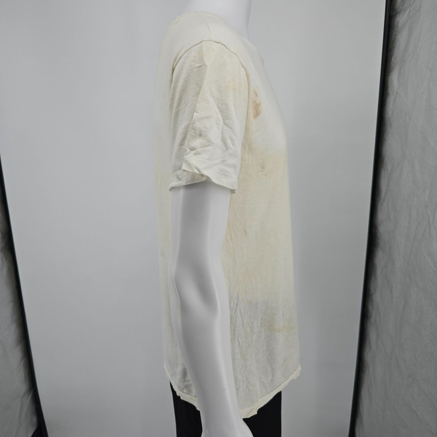 Distressed Vintage 1980s Hanes Blank Crew Neck Cotton T-Shirt/Undershirt (M/L)