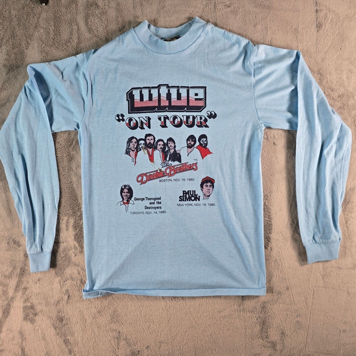 Vintage 1980 WTUE " On Tour" Doobie Bros, Long Sleeve Concert Promo T-Shirt (S)