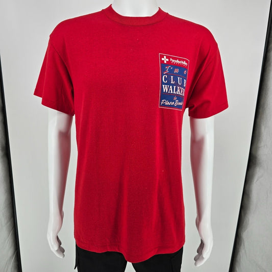 Vintage Oneita 1990s Paradise Valley Plaza Bonita Club Walk Red T-Shirt (M/L)