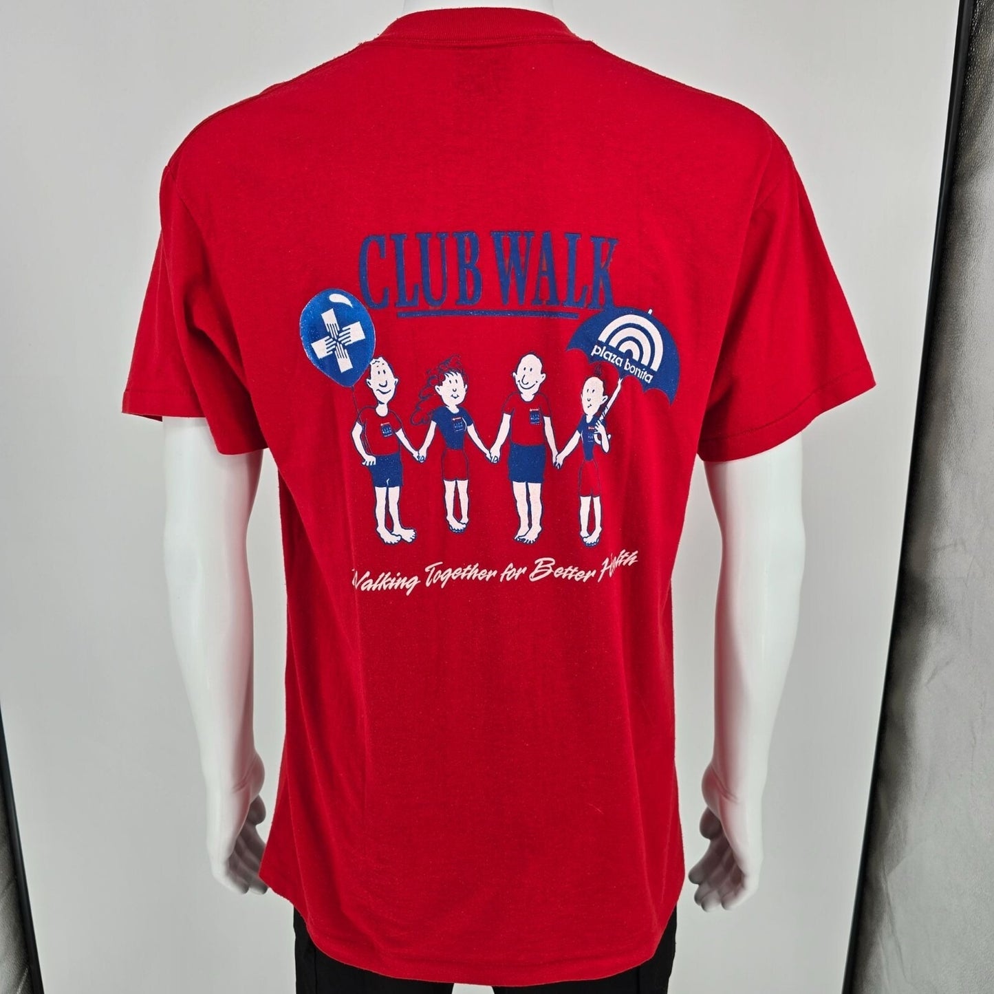 Vintage Oneita 1990s Paradise Valley Plaza Bonita Club Walk Red T-Shirt (M/L)