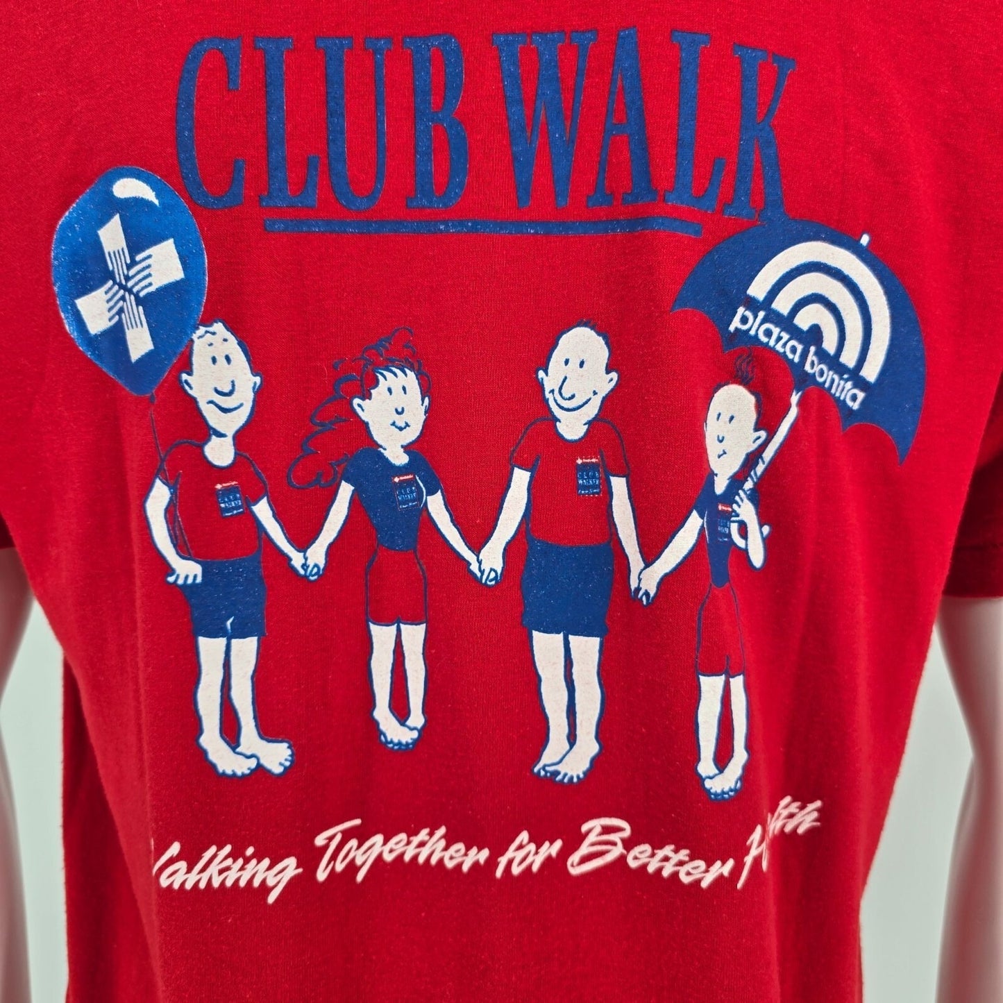 Vintage Oneita 1990s Paradise Valley Plaza Bonita Club Walk Red T-Shirt (M/L)