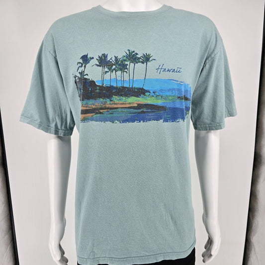 2020s Crazy Shirts Hawaii Seafoam Green Palm Coast Surf Graphic T-Shirt (L)