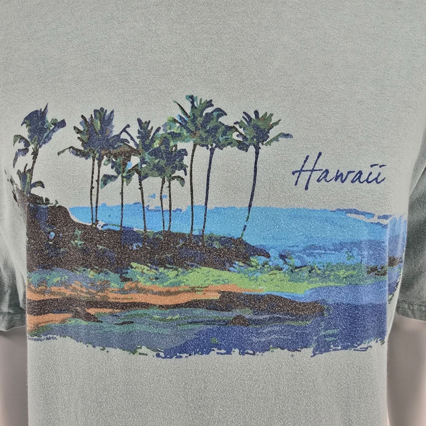 2020s Crazy Shirts Hawaii Seafoam Green Palm Coast Surf Graphic T-Shirt (L)