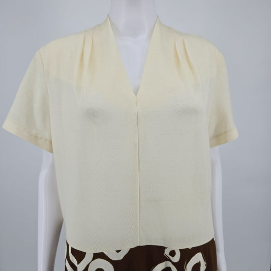 Vintage Early 1970s Brown/Cream Color Block A-Line Mod Midi Day Dress (XXL)
