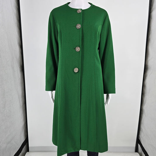Vintage 1960s Lari-Lane Union Made Kelly Green Collarless A-Line Coat (M)