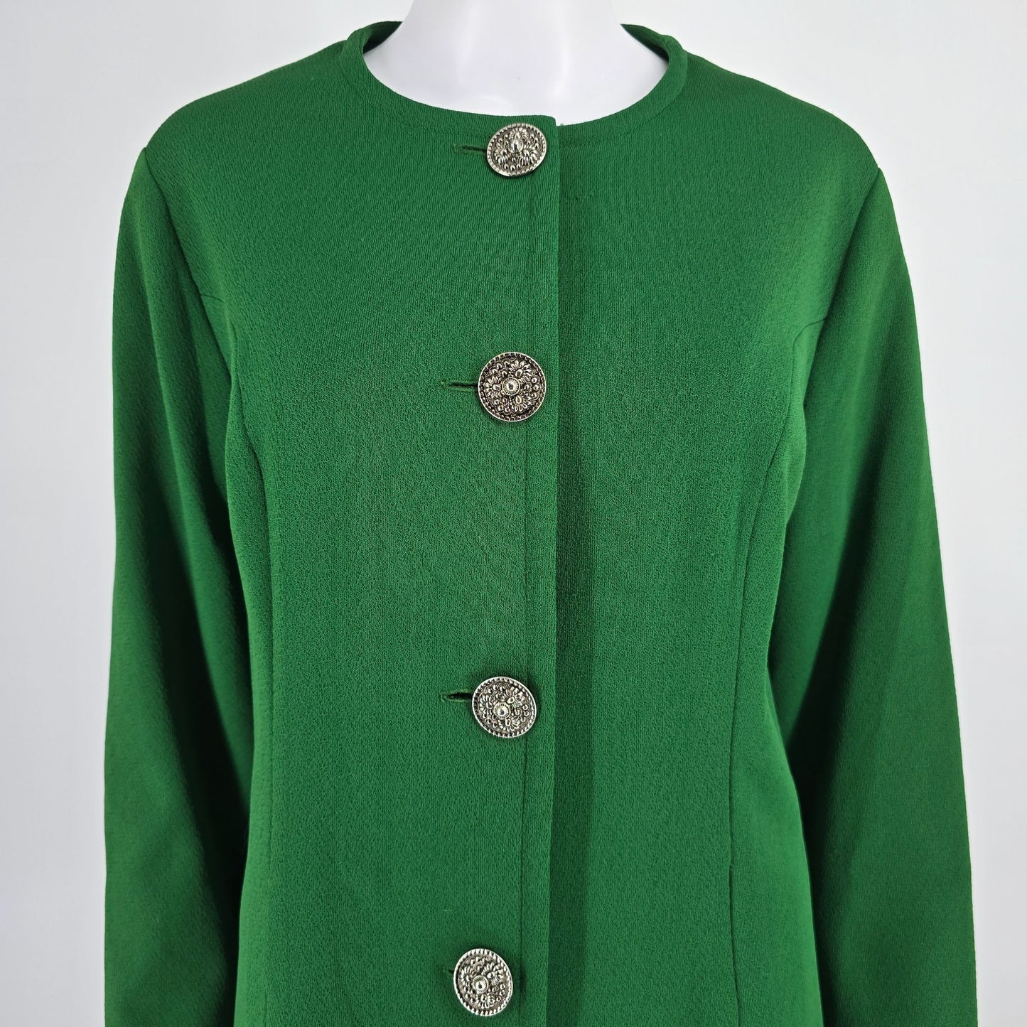 Vintage 1960s Lari-Lane Union Made Kelly Green Collarless A-Line Coat (M)