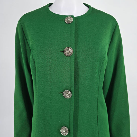 Vintage 1960s Lari-Lane Union Made Kelly Green Collarless A-Line Coat (M)