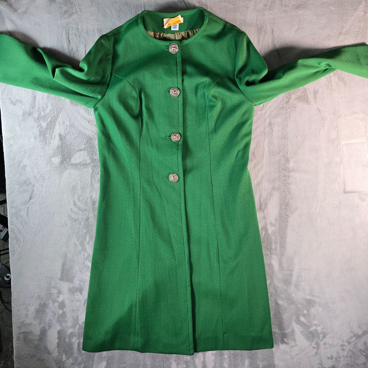 Vintage 1960s Lari-Lane Union Made Kelly Green Collarless A-Line Coat (M)
