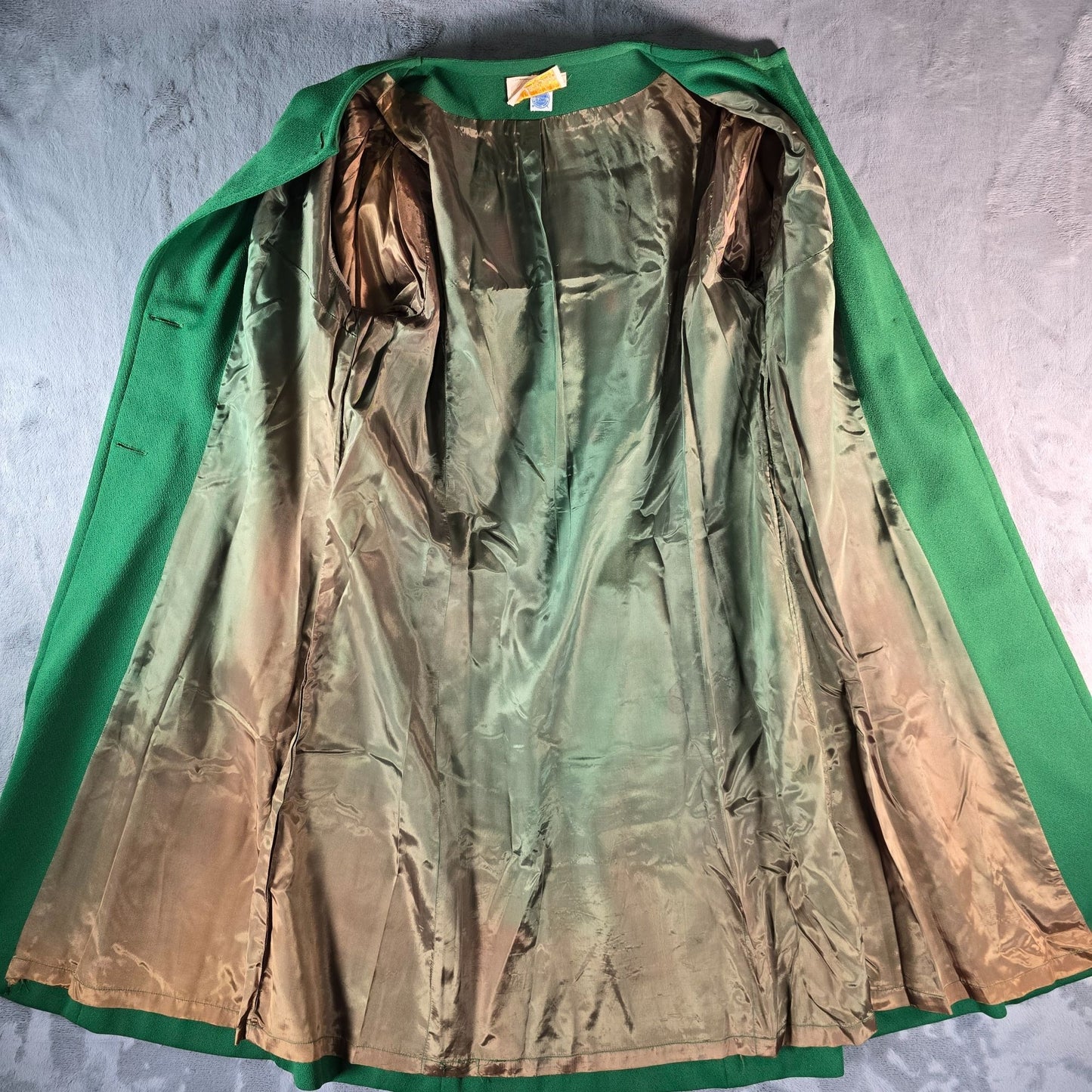 Vintage 1960s Lari-Lane Union Made Kelly Green Collarless A-Line Coat (M)