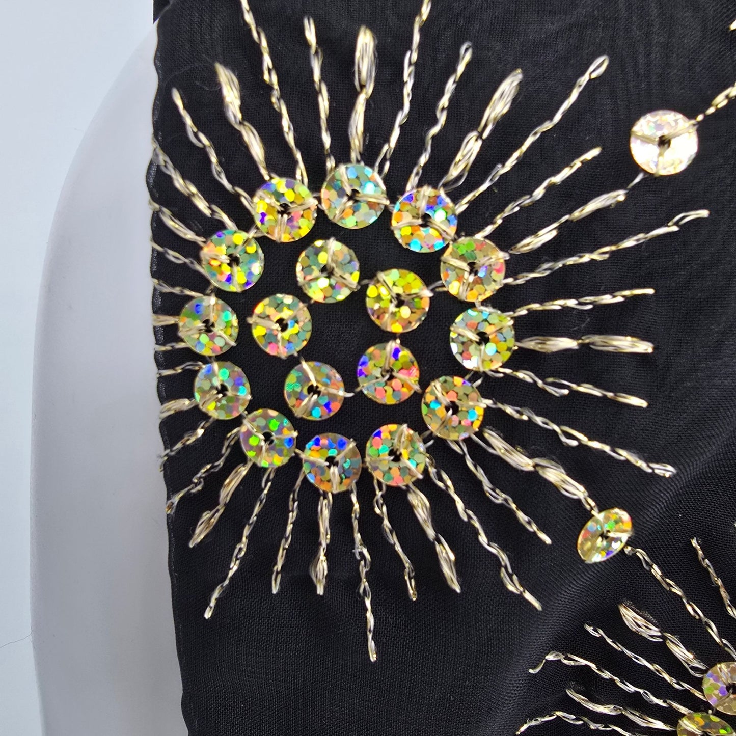 Vintage 1990s Rivars Stagewear Black Sunburst Sequin Rhinestone Trim Vest (XXL)