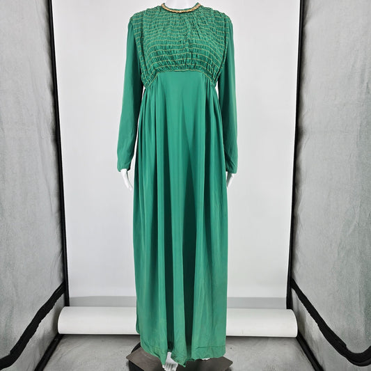 Vintage 1960s Tefft's Miami, Florida Emerald Green Jeweled Neck Maxi Dress (M)