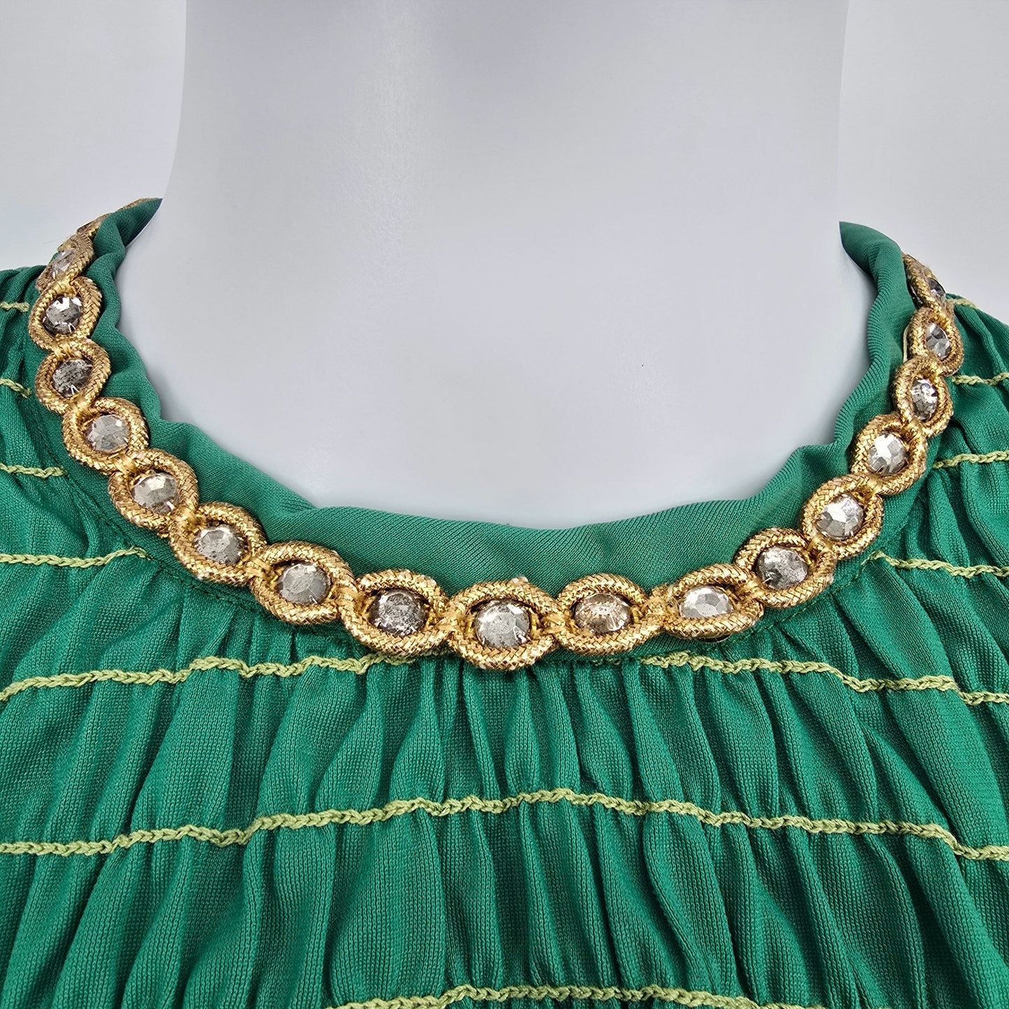 Vintage 1960s Tefft's Miami, Florida Emerald Green Jeweled Neck Maxi Dress (M)