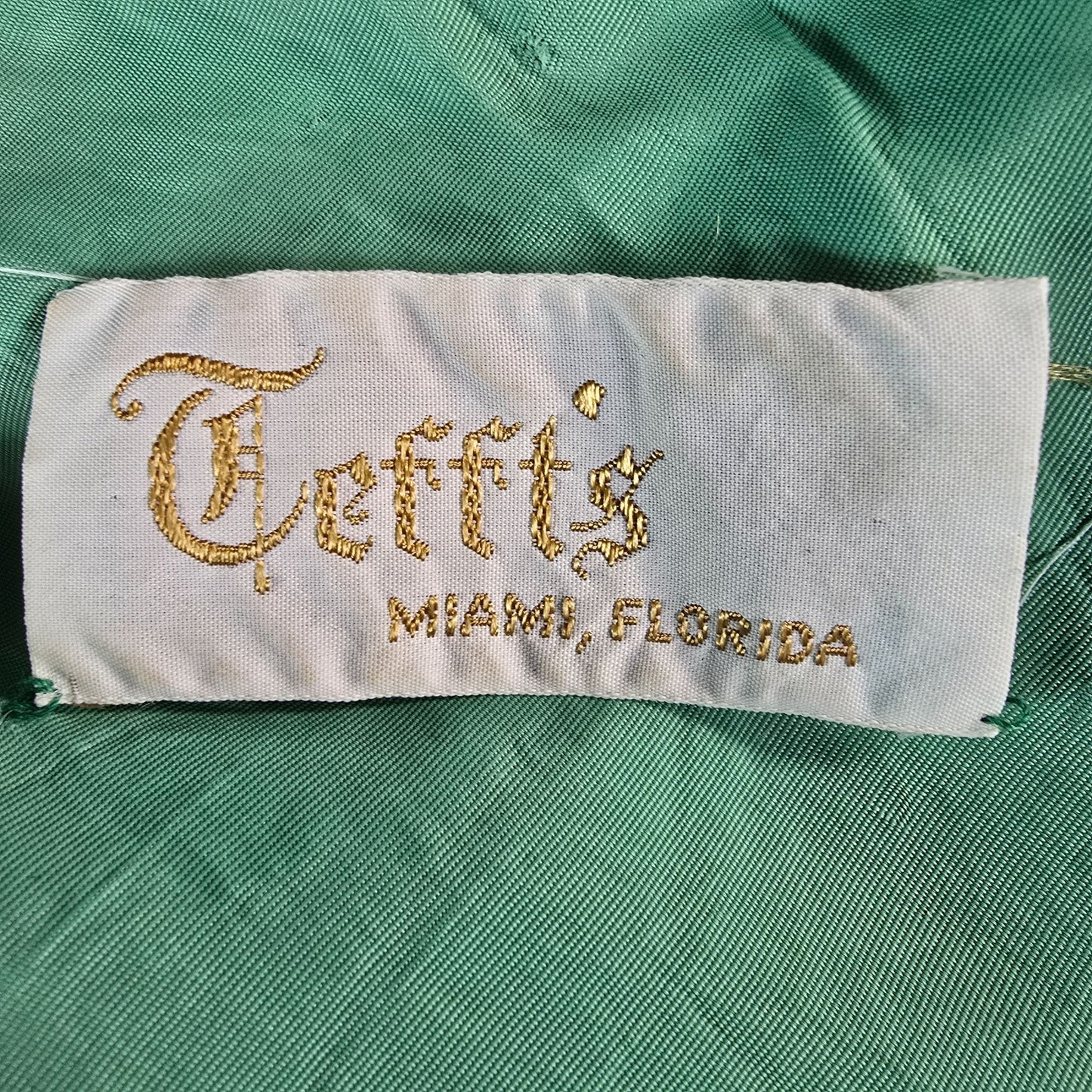 Vintage 1960s Tefft's Miami, Florida Emerald Green Jeweled Neck Maxi Dress (M)