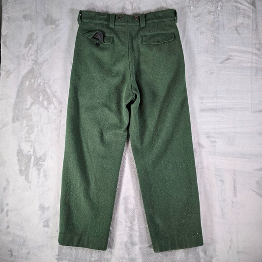 Vintage 1970s Woolrich Green Heavy Wool Blend Talon Zipper Hunting Pants (34x28)