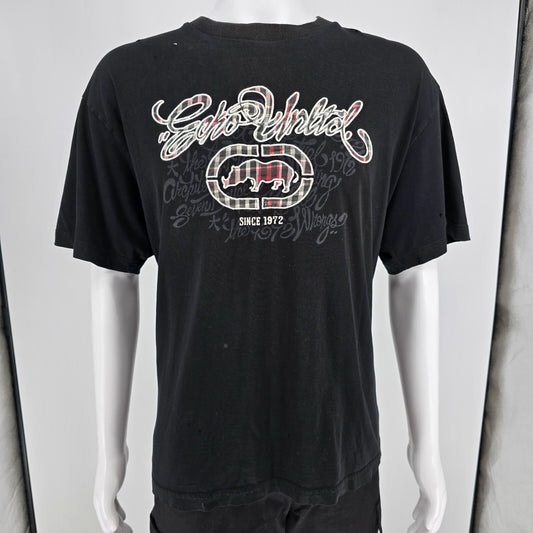 Distressed Vintage Y2K/Early 2000s Ecko Unltd. Plaid Rhino Logo T-Shirt (XXL)