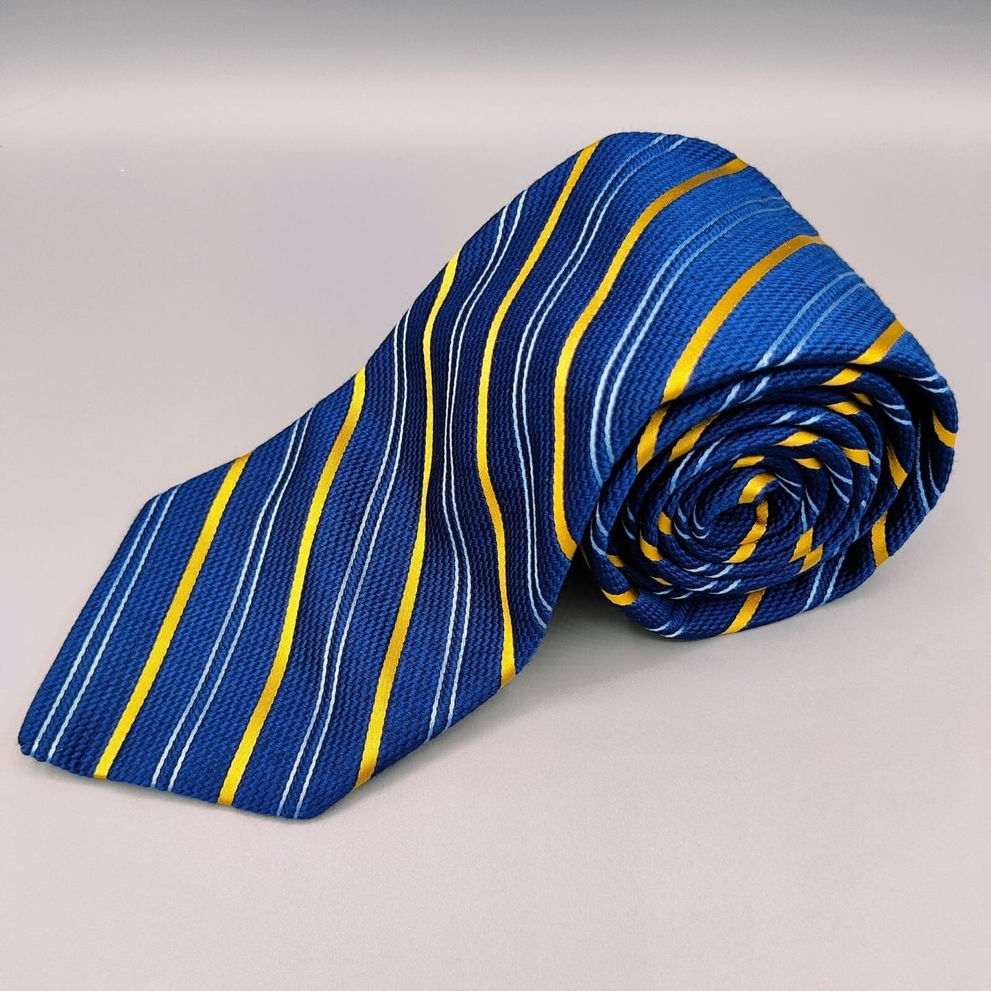 John W. Nordstrom Silk/Viscose Made in Italy Blue and Yellow Regimental Nectkie