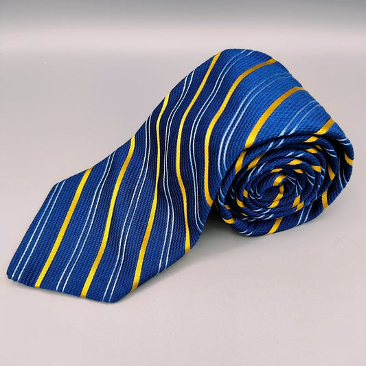 John W. Nordstrom Silk/Viscose Made in Italy Blue and Yellow Regimental Nectkie