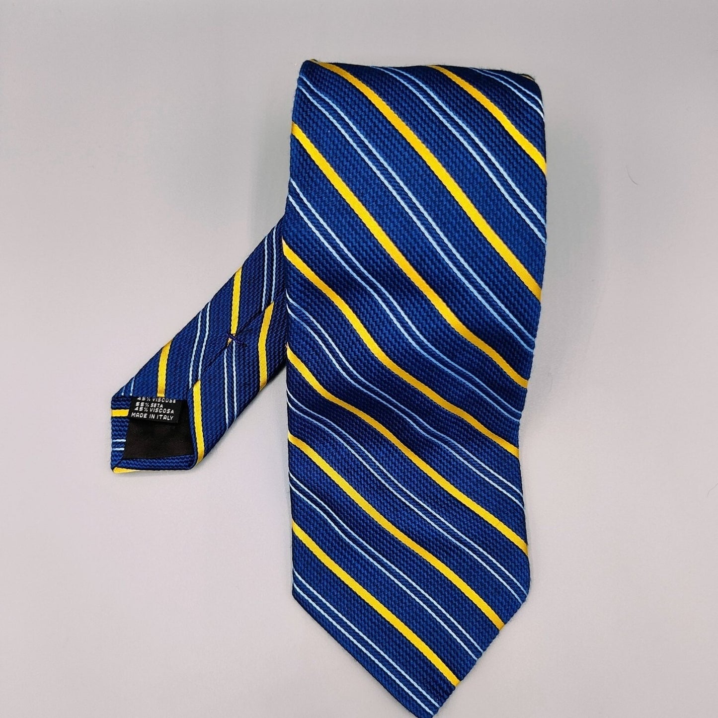 John W. Nordstrom Silk/Viscose Made in Italy Blue and Yellow Regimental Nectkie
