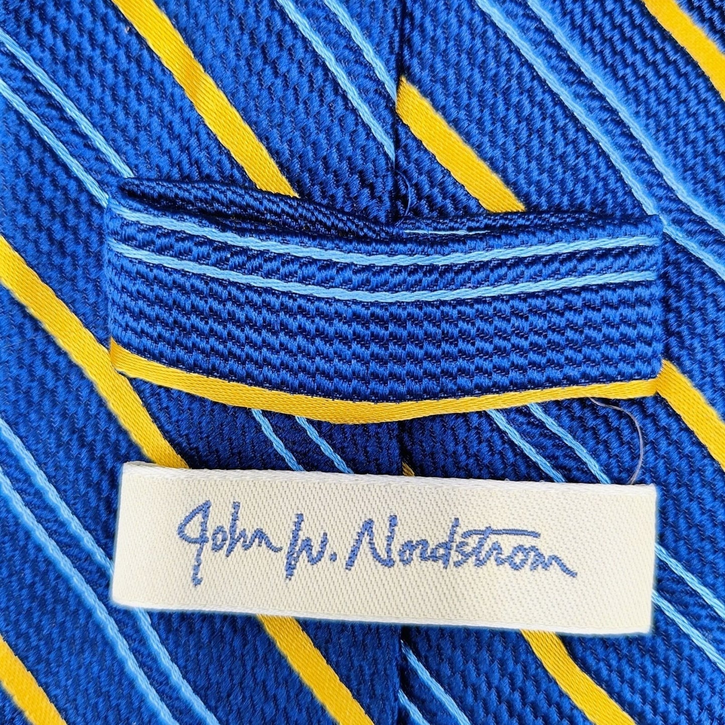 John W. Nordstrom Silk/Viscose Made in Italy Blue and Yellow Regimental Nectkie