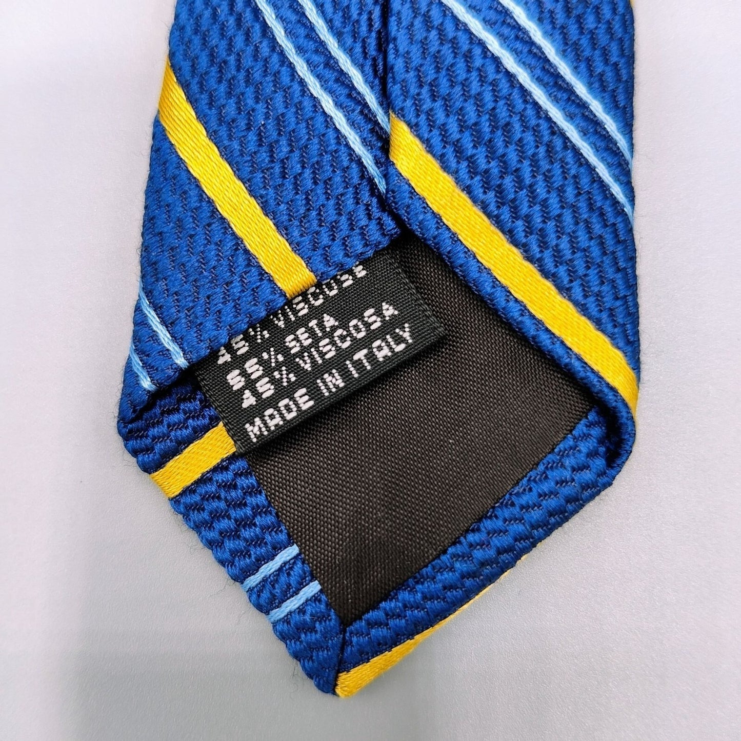 John W. Nordstrom Silk/Viscose Made in Italy Blue and Yellow Regimental Nectkie