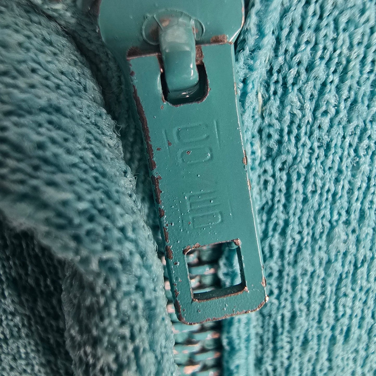 Vintage 1960s Turquoise Textured Knit Metal Zipper Mod Mini Shift Dress (L)