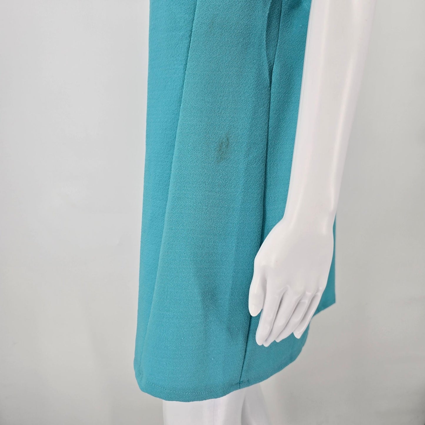 Vintage 1960s Turquoise Textured Knit Metal Zipper Mod Mini Shift Dress (L)