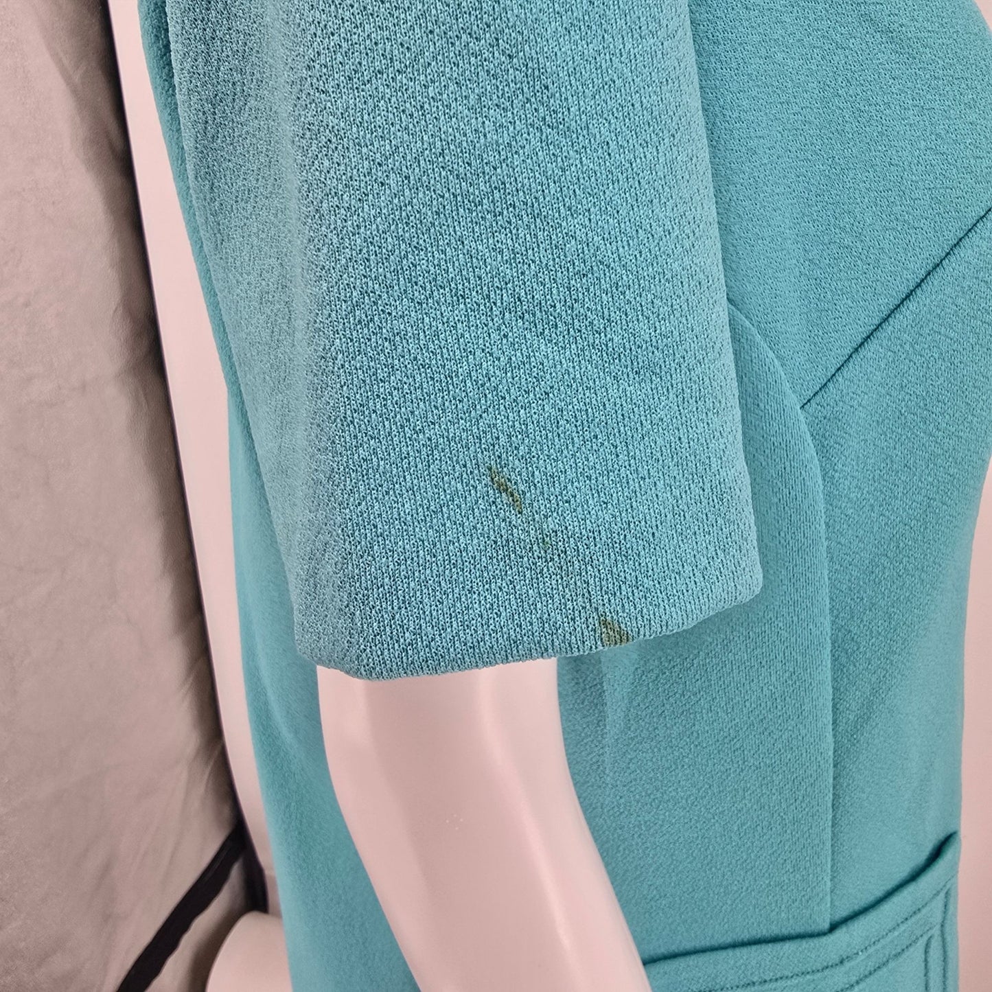 Vintage 1960s Turquoise Textured Knit Metal Zipper Mod Mini Shift Dress (L)