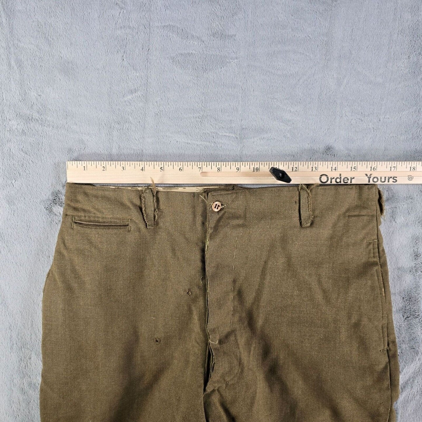 Distressed/Thrashed Vintage Early 1950s Green Button-Fly Work Trousers (32x27)