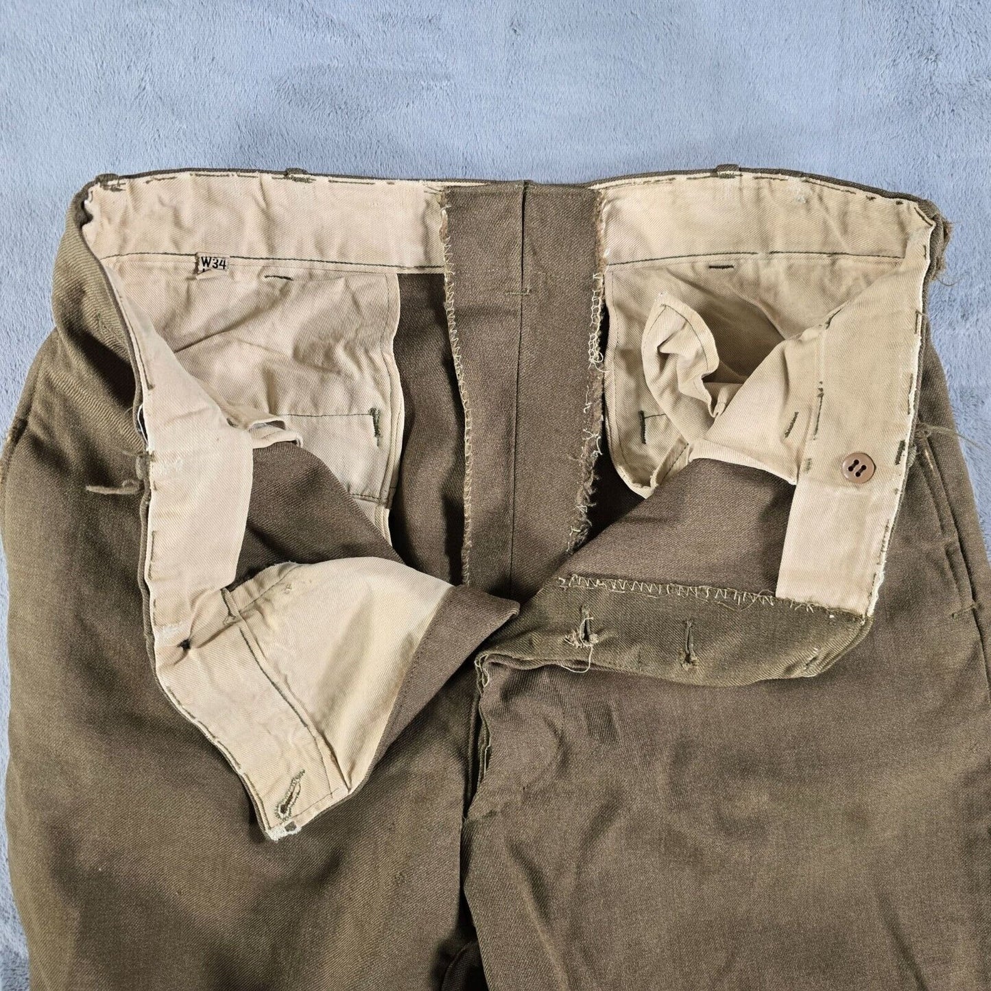 Distressed/Thrashed Vintage Early 1950s Green Button-Fly Work Trousers (32x27)