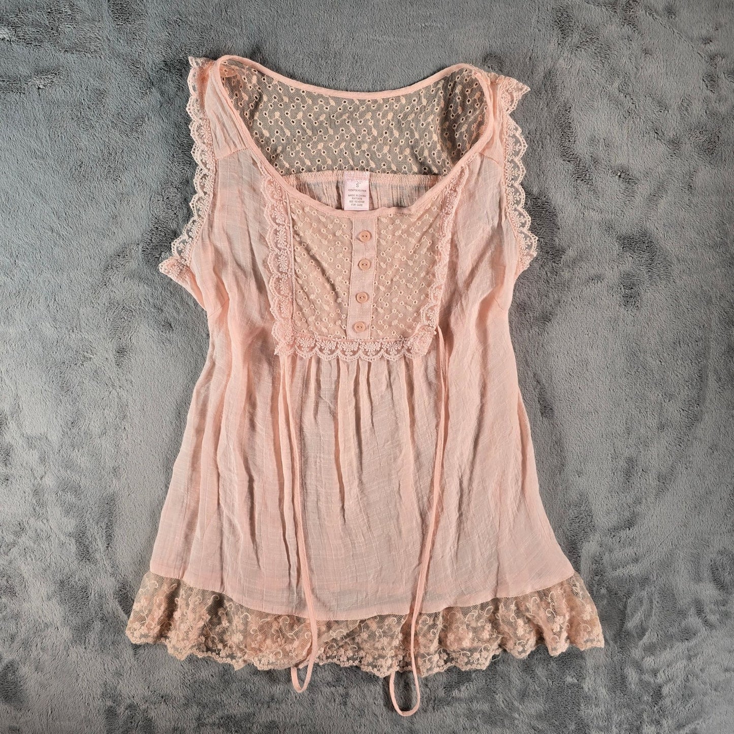 Rue21 Blush Pink Sleeveless Semi-Sheer Lace Trim Coquette Babydoll Top (Small)