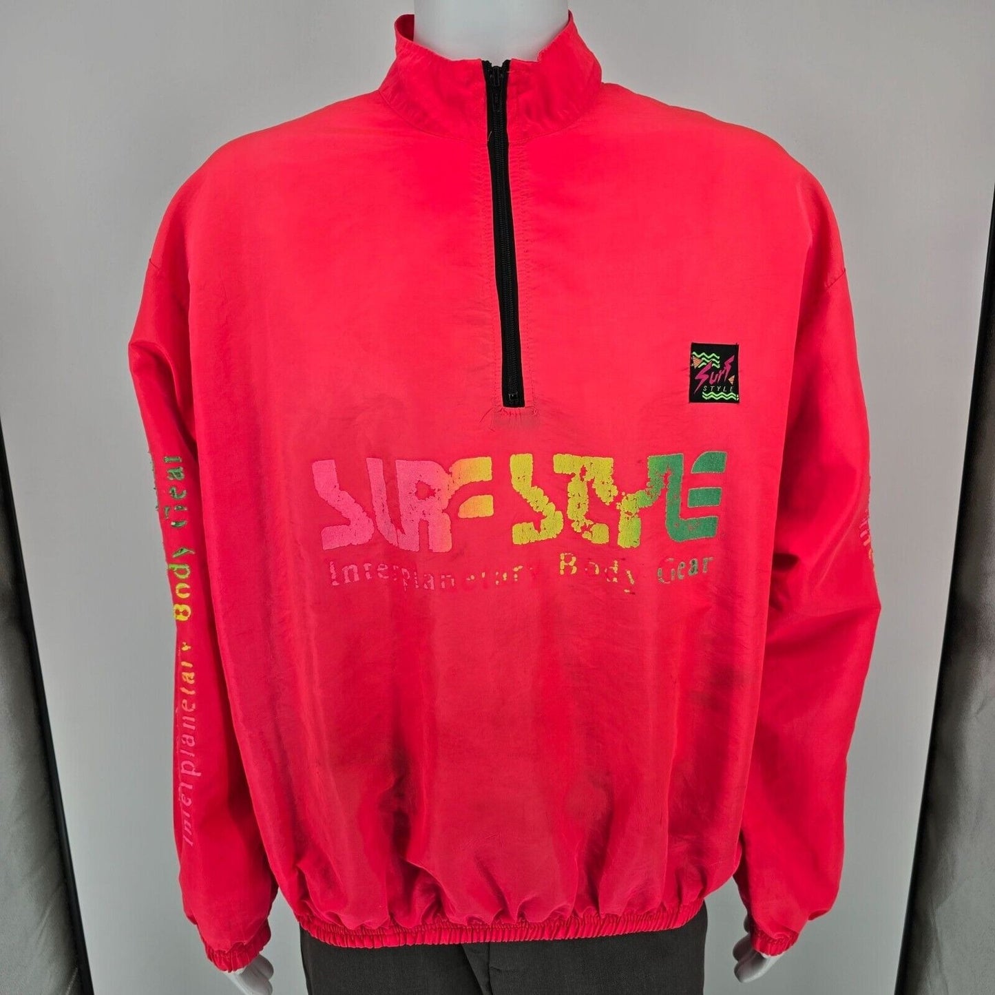 Vintage 1990s Surf Style Interplanetary Body Gear Neon Punk Pullover Jacket (OS)