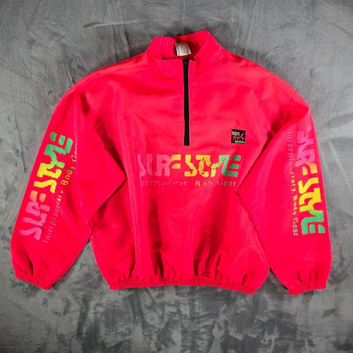 Vintage 1990s Surf Style Interplanetary Body Gear Neon Punk Pullover Jacket (OS)