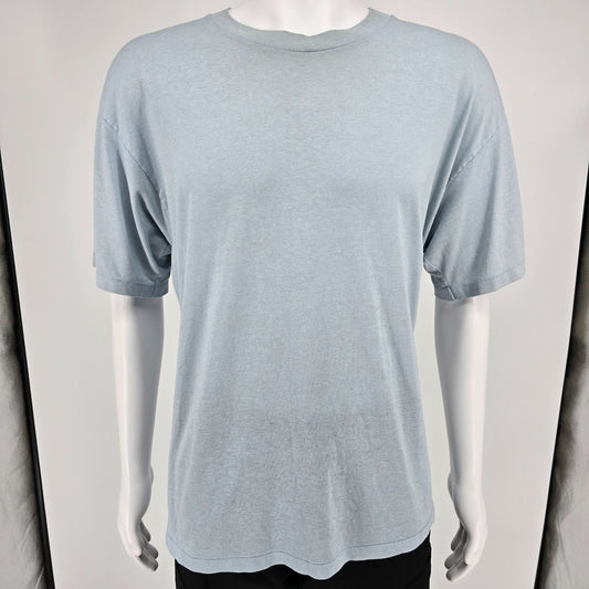 Vintage Late 1980s Heather Light Blue Single Stitch Blank T-Shirt (XL)