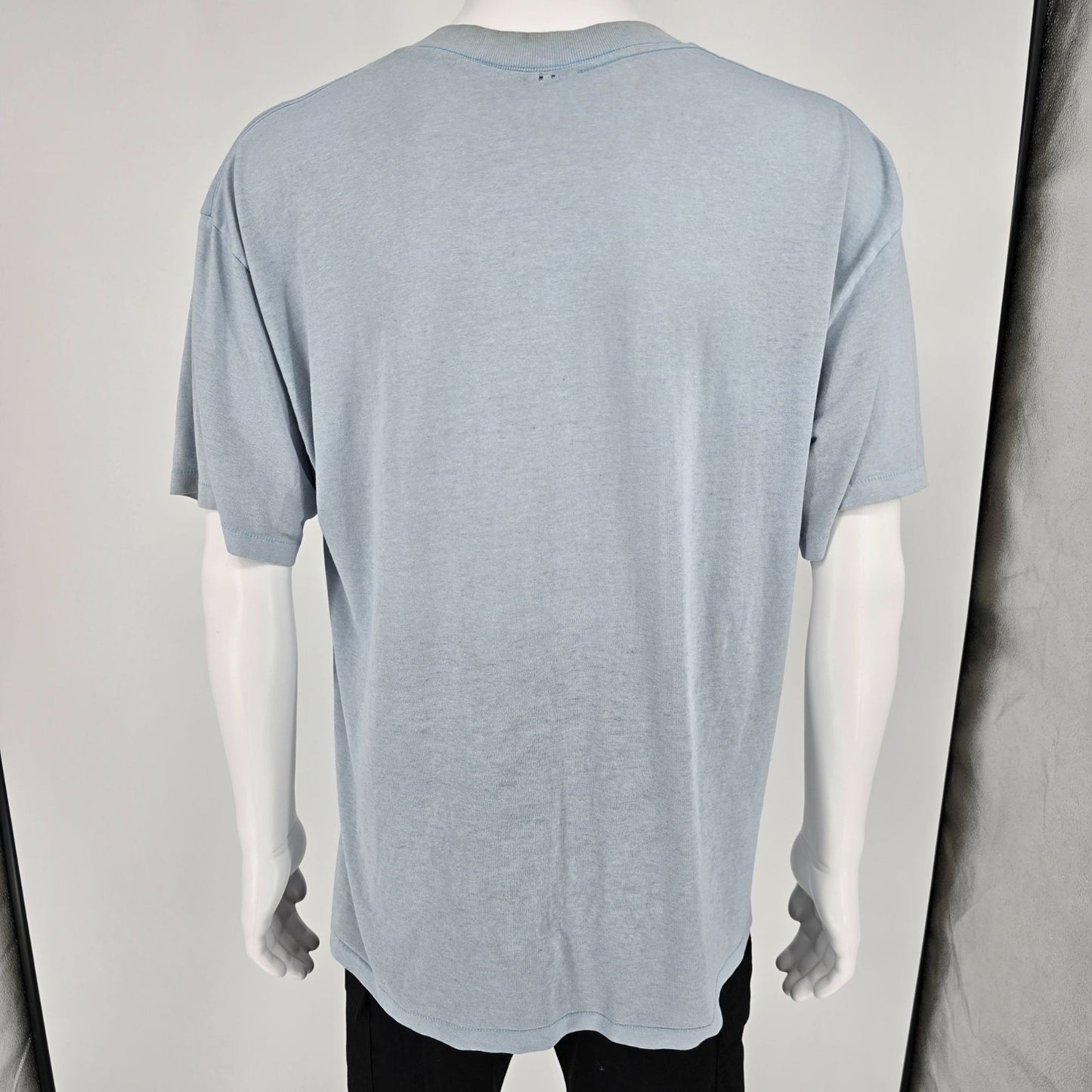 Vintage Late 1980s Heather Light Blue Single Stitch Blank T-Shirt (XL)