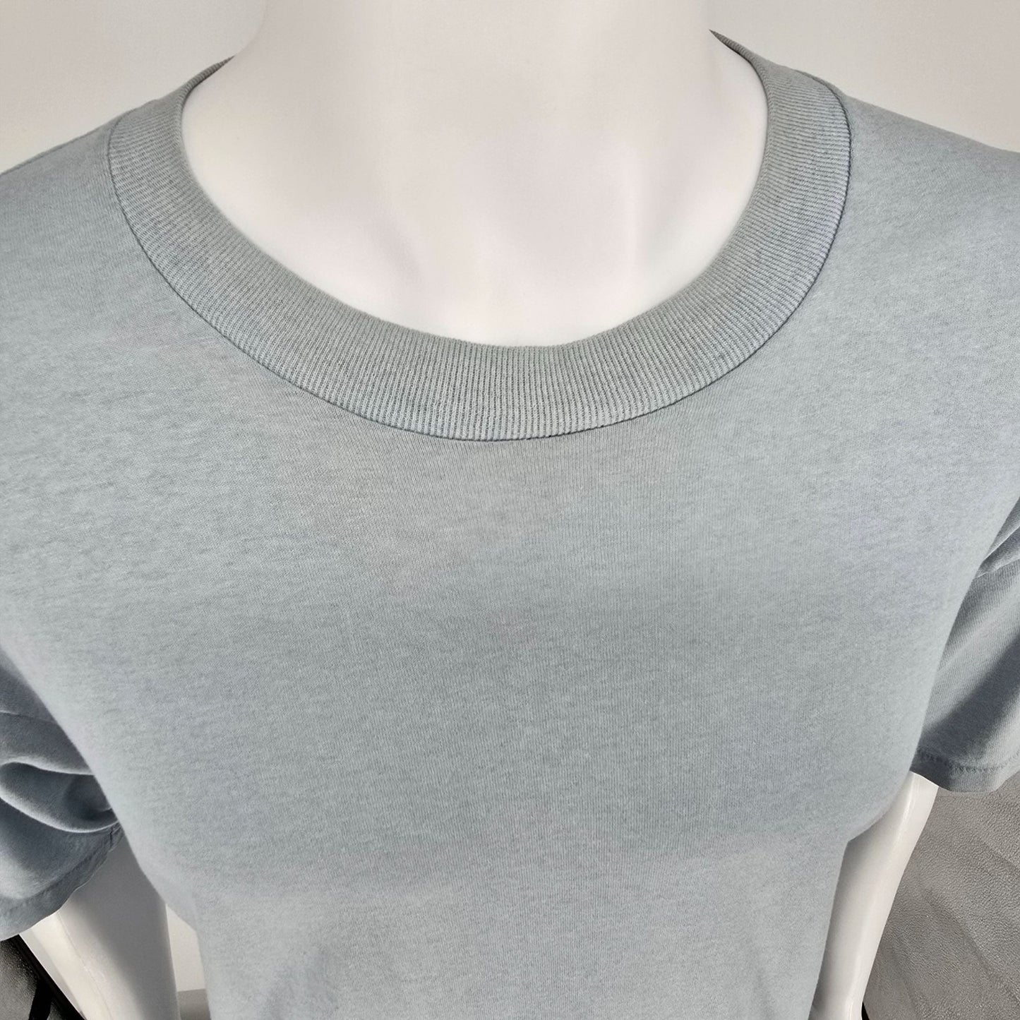 Vintage Late 1980s Heather Light Blue Single Stitch Blank T-Shirt (XL)