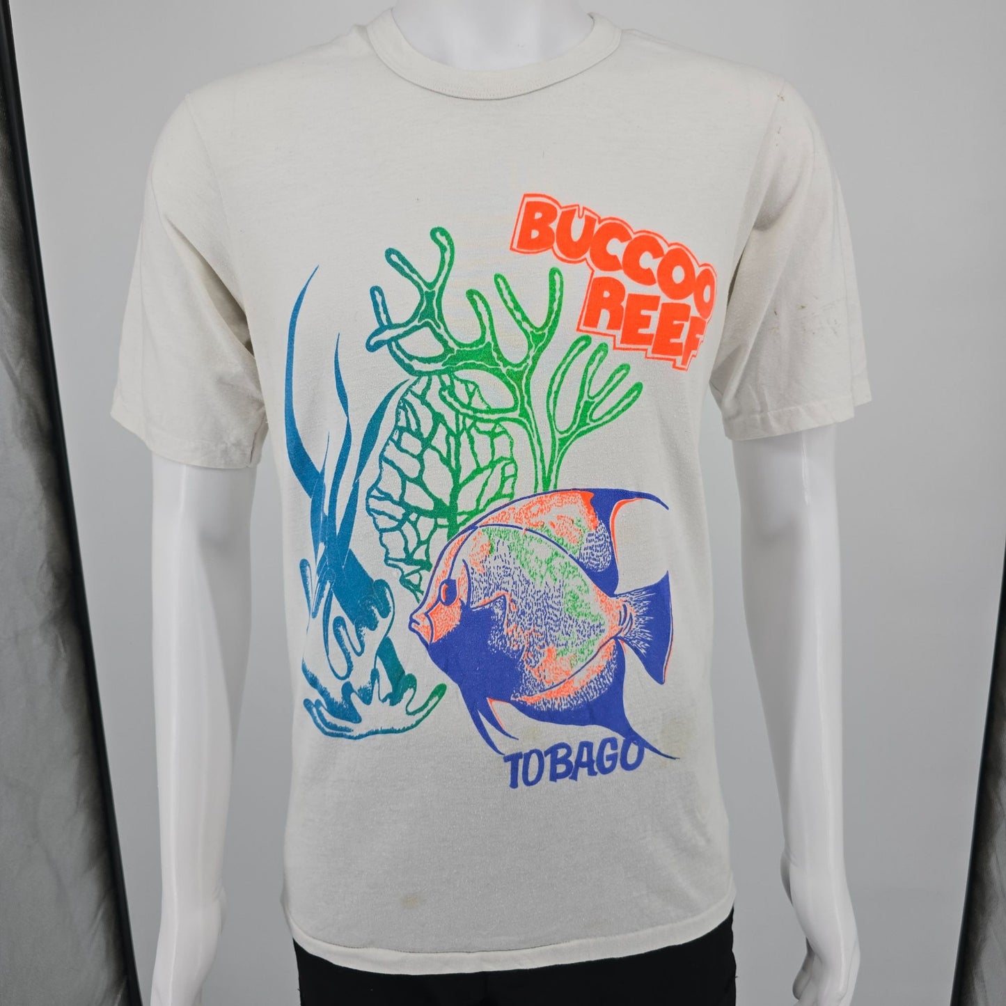 Vintage 1980s Tiger Buccoo Reef Tobago Single Stitch Souvenir T-Shirt (M) *Flaws
