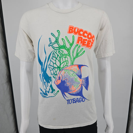 Vintage 1980s Tiger Buccoo Reef Tobago Single Stitch Souvenir T-Shirt (M) *Flaws