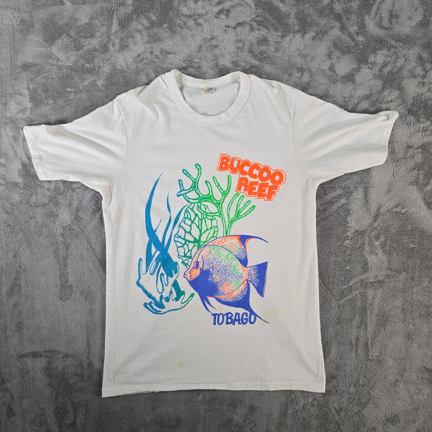 Vintage 1980s Tiger Buccoo Reef Tobago Single Stitch Souvenir T-Shirt (M) *Flaws