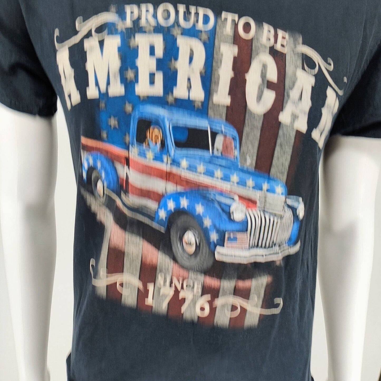 "Proud to be an American Since 1776" Vintage Truck Patriotic T-Shirt (Medium)