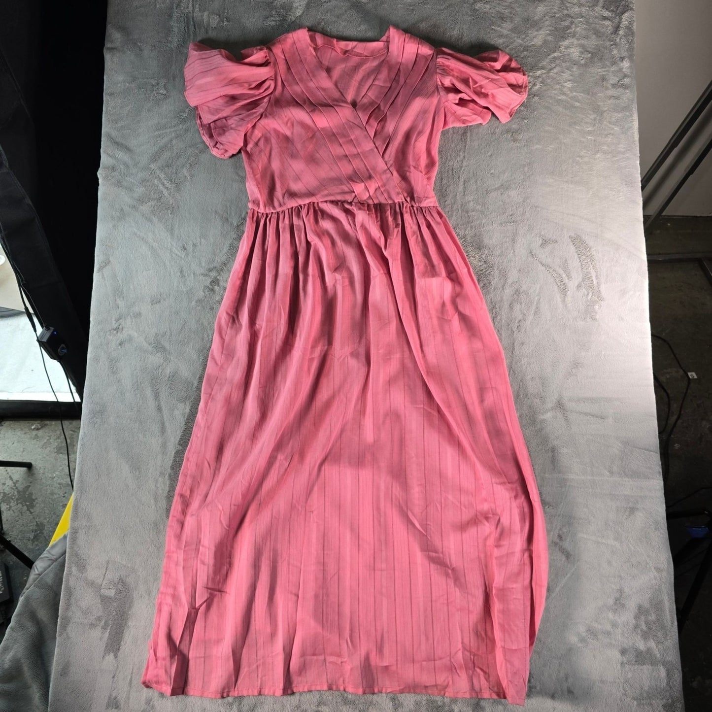 Vintage 1970s Dusty Pink Flutter Sleeve Surplice Wrap Maxi Dress (Size 12/L)