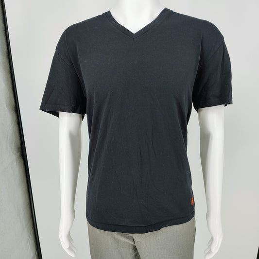 Polo Ralph Lauren Classic Fit Black V-Neck T-Shirt with Orange Hem Pony Logo (XL)