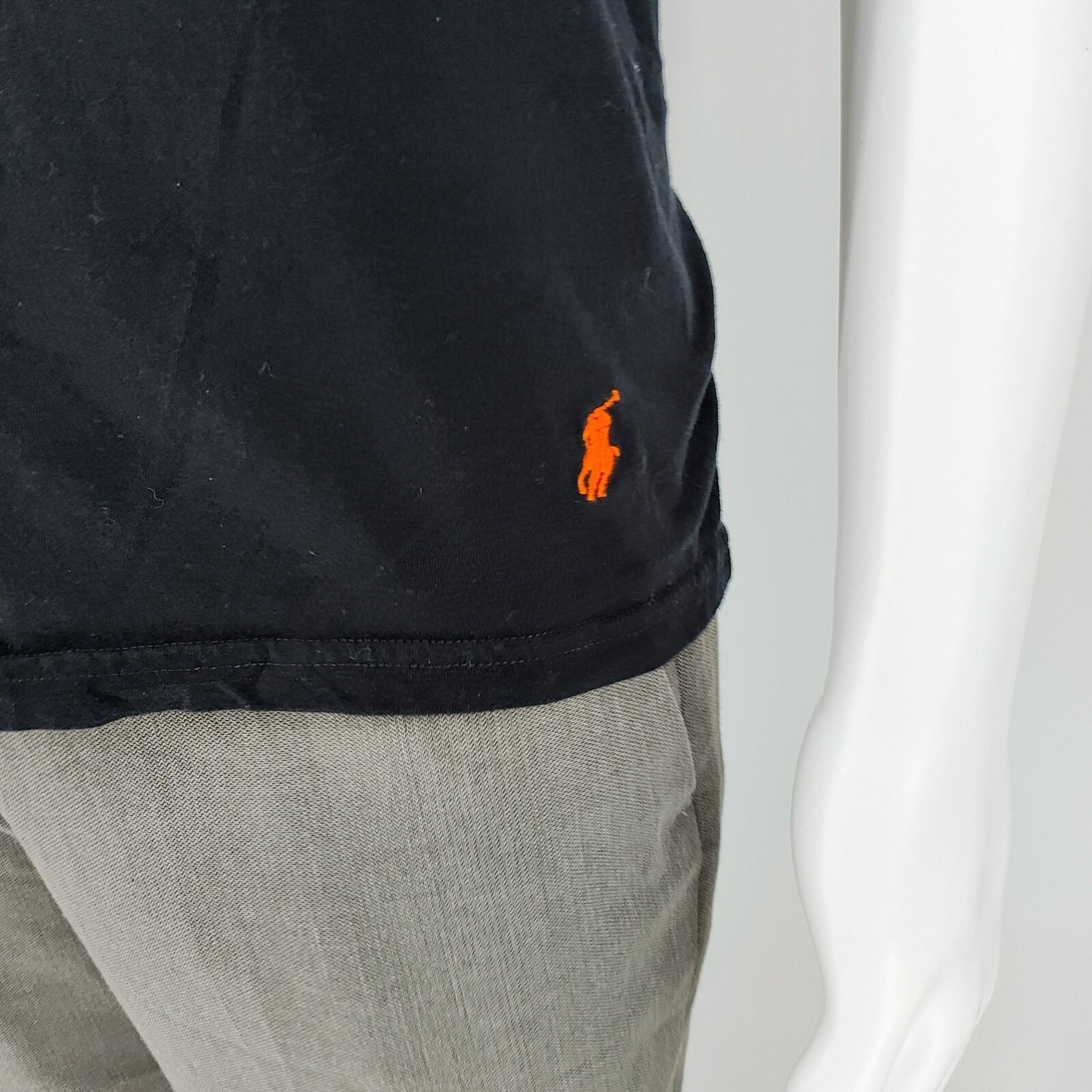 Polo Ralph Lauren Classic Fit Black V-Neck T-Shirt with Orange Hem Pony Logo (XL)