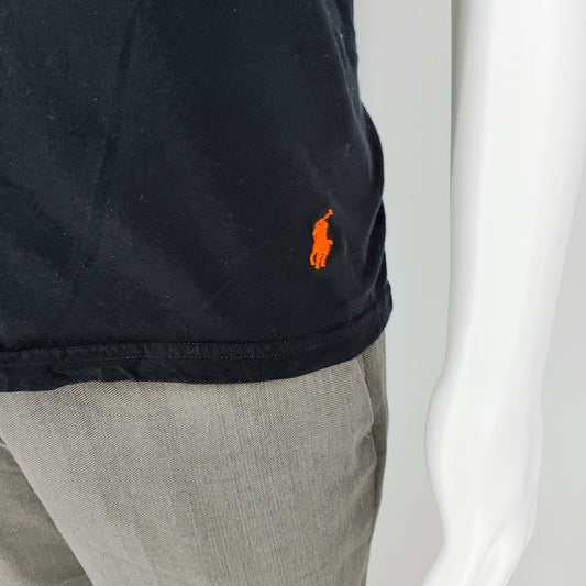 Polo Ralph Lauren Classic Fit Black V-Neck T-Shirt with Orange Hem Pony Logo (XL)