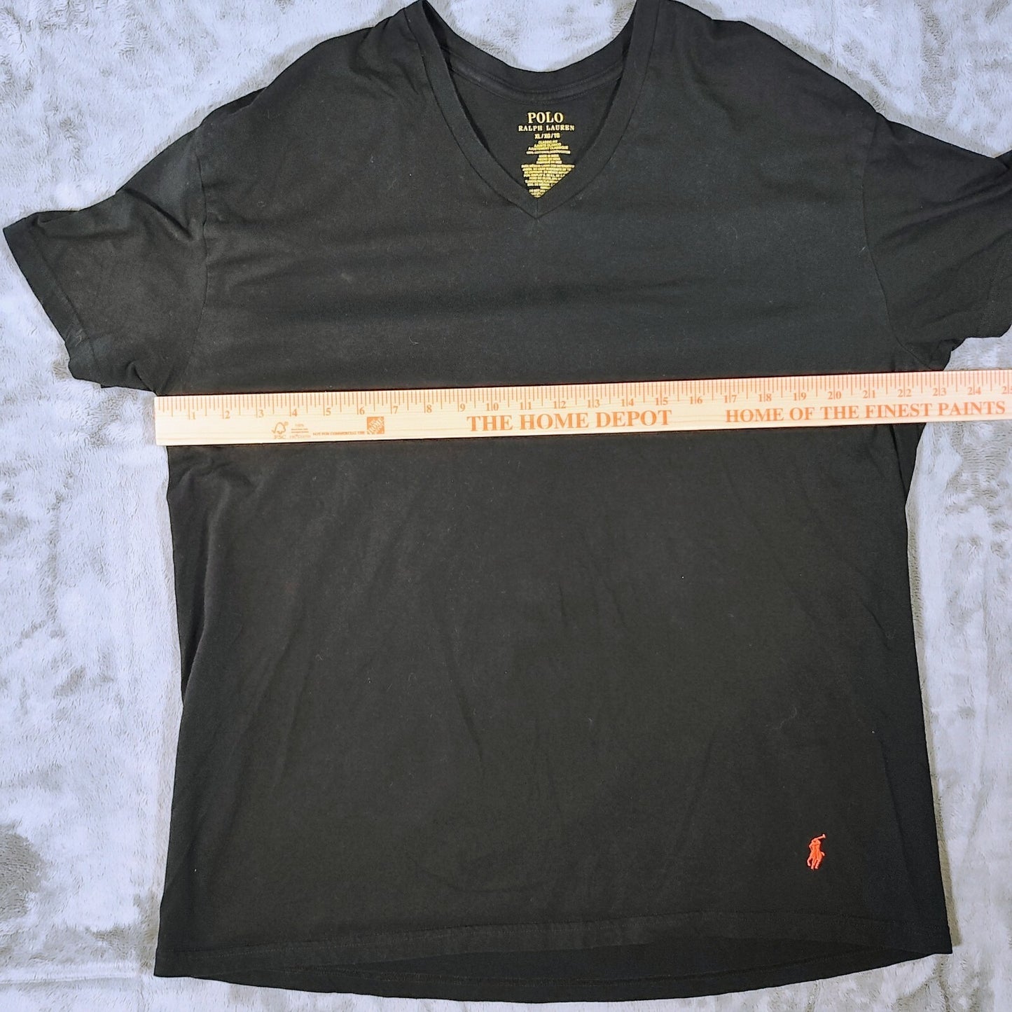 Polo Ralph Lauren Classic Fit Black V-Neck T-Shirt with Orange Hem Pony Logo (XL)