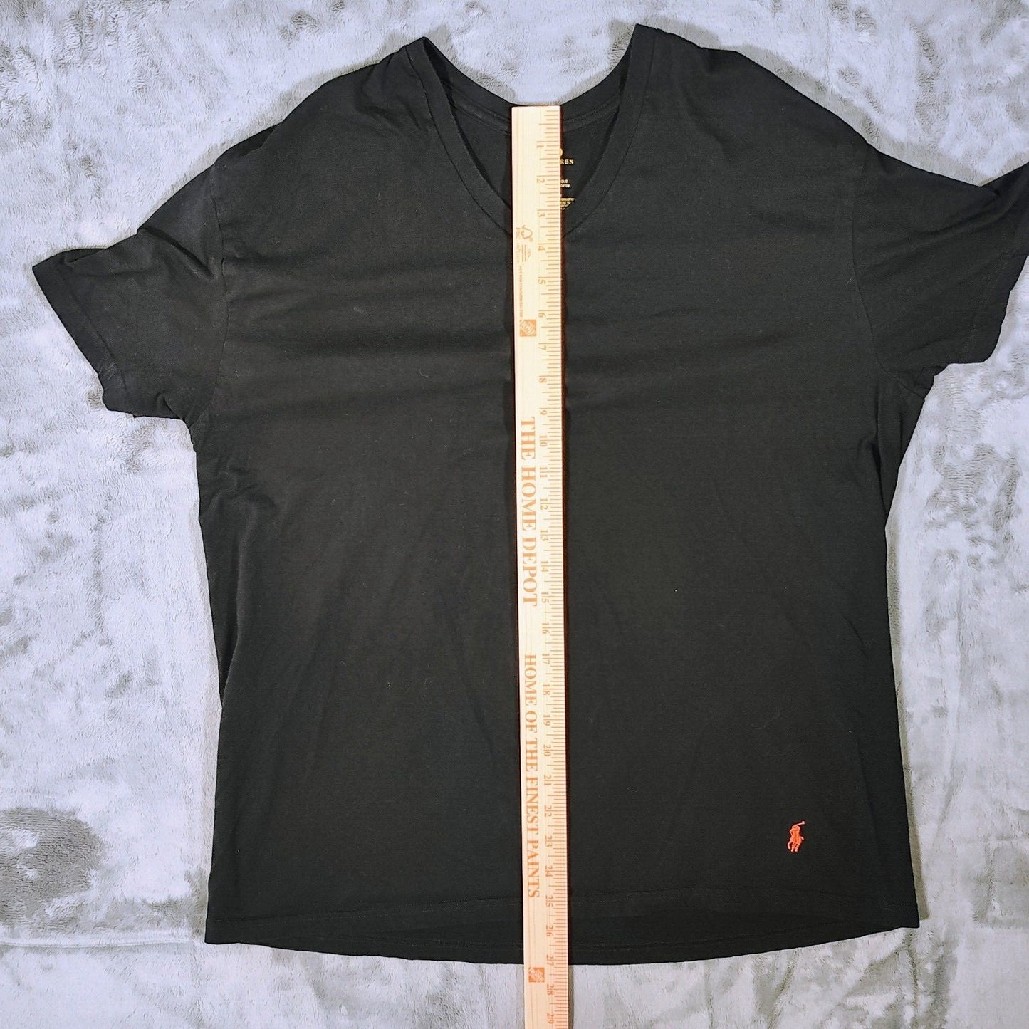 Polo Ralph Lauren Classic Fit Black V-Neck T-Shirt with Orange Hem Pony Logo (XL)