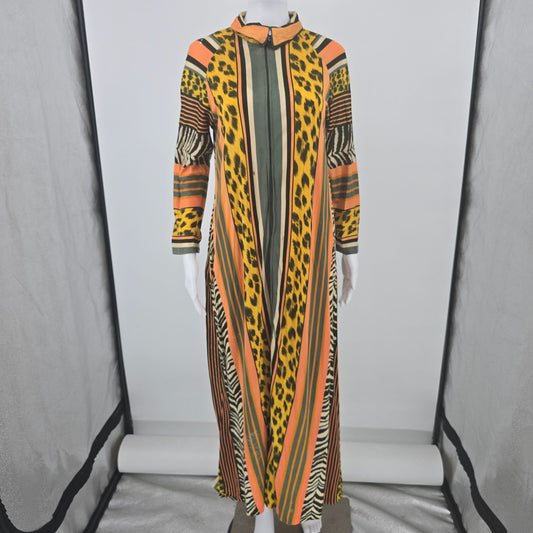 Vintage 1970s Dela-Ann Creation Loungewear Leopard/Zebra Print Dress (M) *Flaws
