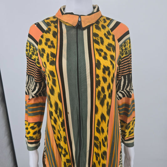 Vintage 1970s Dela-Ann Creation Loungewear Leopard/Zebra Print Dress (M) *Flaws