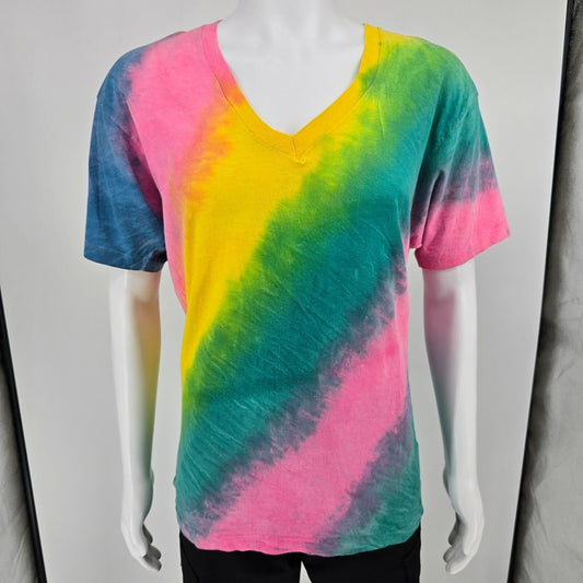 Vintage 1990s Some Body's by Marcy 'n Me Diagonal Tie-Dye V-Neck T-Shirt (OS/L)