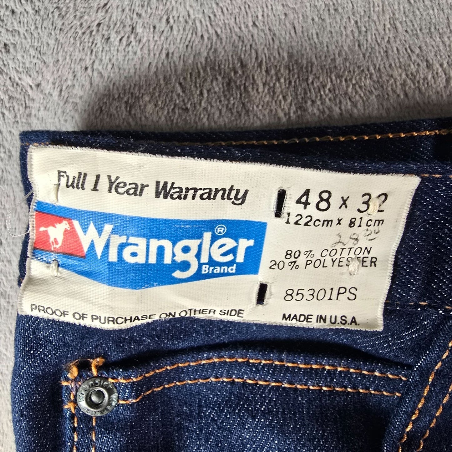 Vintage 1980s Wrangler NWT Deadstock 85301PS Dark Indigo Jeans (45x32)